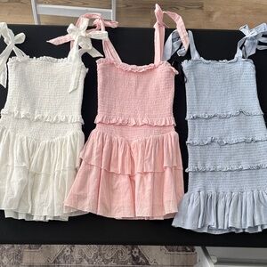Girls' Ruffled Summer Dress Set - White, Pink, and Blue